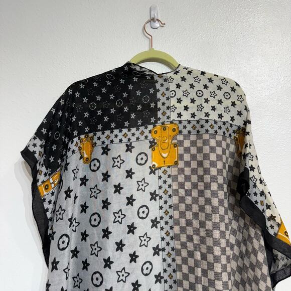 Odiva Black Print Open Front Kimono Sz O/S - Picture 8 of 12